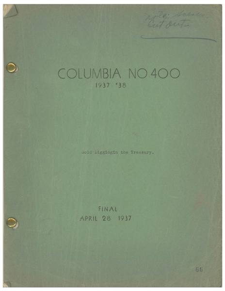 Moe Howard's 32pp. Script Dated April 1937 for The Three Stooges Film ''Cash and Carry'', With Different Working Title -- Annotations in Moe's Hand & 2 Additional Pages of Script Changes -- Very Good